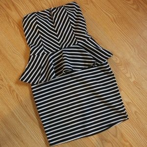 Black and White Striped Peplum Bodycon Dress